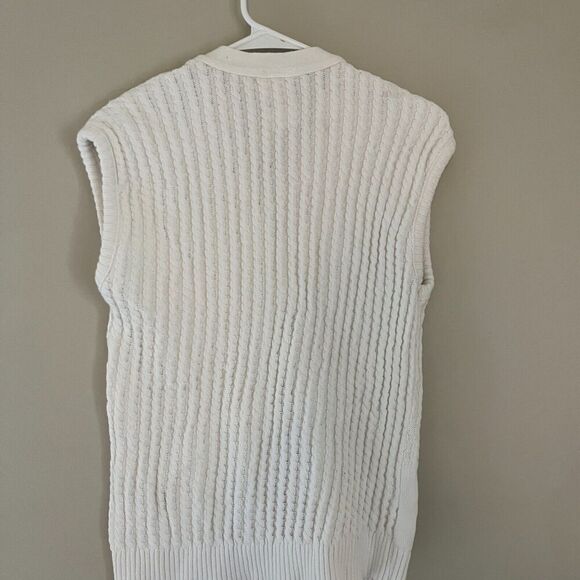 Vtg Aileen Womens White Cardigan Sweater Vest XL Ribbed Knit Argyle Golf Preppy - Picture 10 of 11